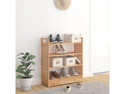 Zapatero Organizador con Cajón 70X27X81 Cm Madera de Nogal Maciza