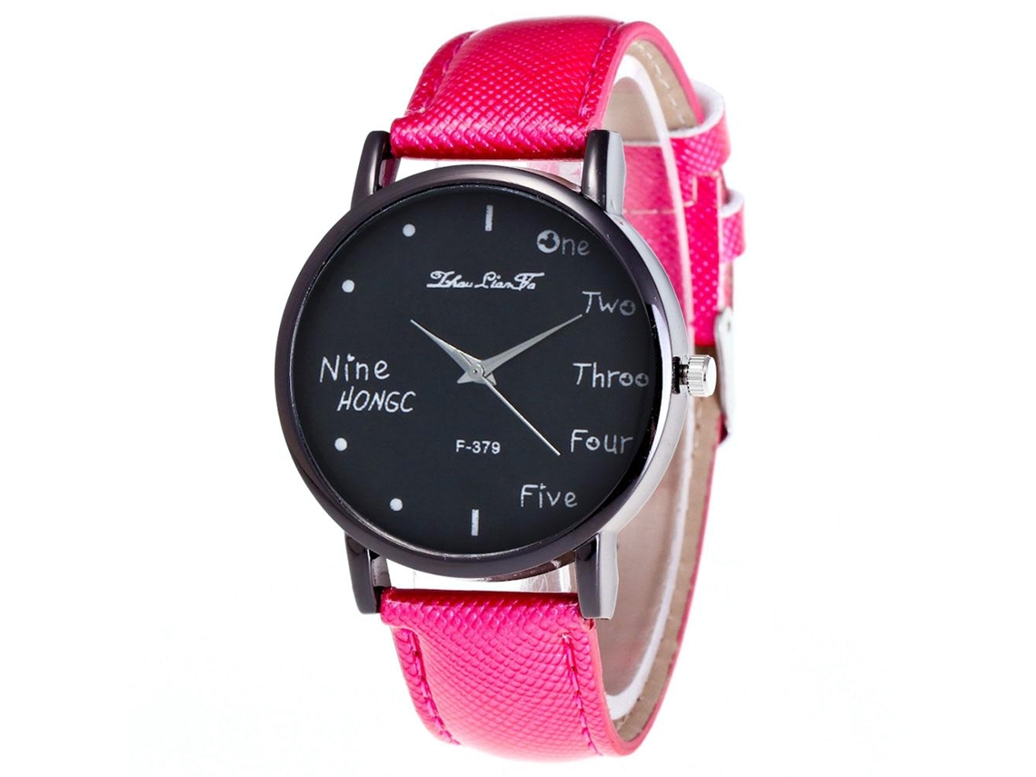 Reloj De Pulsera De Cuarzo Para Mujer Con Correa De Piel Sintética, Estilo Sencillo, Esfera Redonda, Rojo Y Rosa.