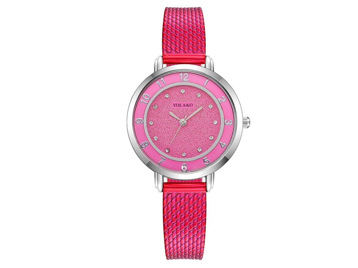 Reloj De Pulsera De Cuarzo Para Mujer Yolako Con Correa De Plástico, Esfera Redonda Pequeña Con Números, Rosa Y Rojo.