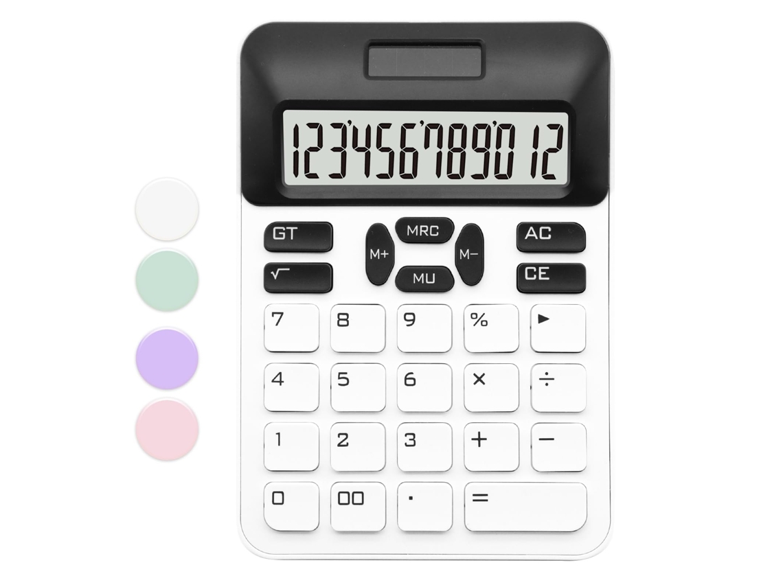 Calculadora solar básica Csyy con pantalla LCD de 12 dígitos (blanca)