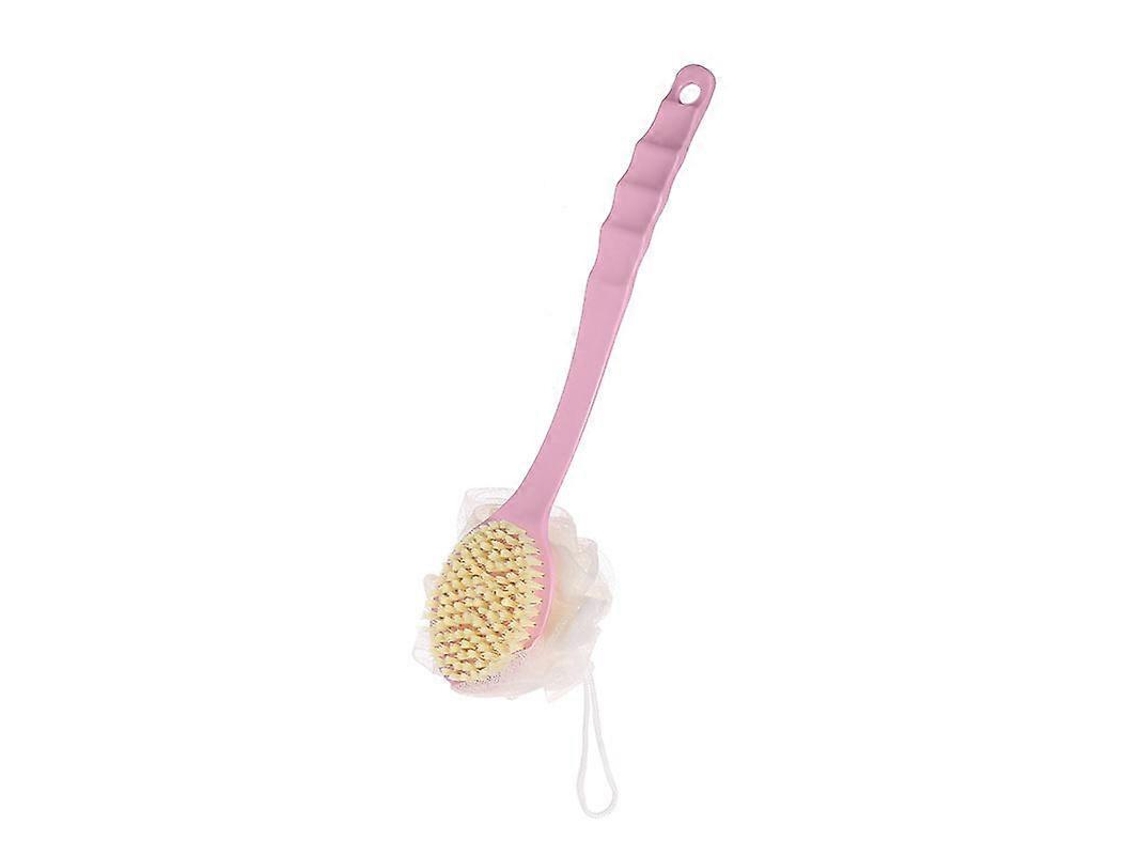 Escoba De Baño Con Mango Largo, Cerdas Suaves Y Esponja De Malla, Esponja De Baño Para Limpieza Profunda (rosa)