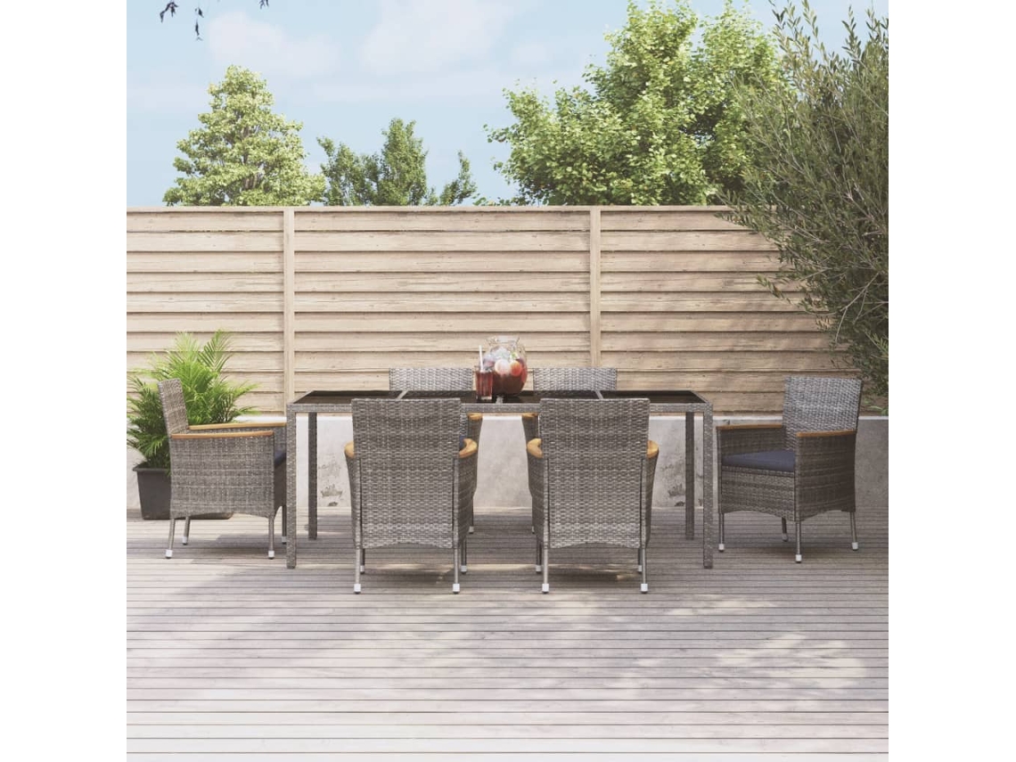 Juego de comedor de jardín de 7 piezas con cojines, mimbre gris, DKD Home Decor