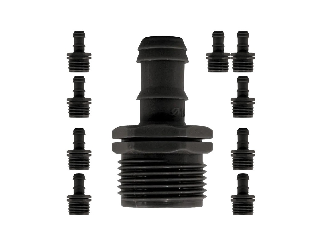 Pack 10 Enlace Rosca Macho 16mm X 1/2 Riego Por Goteo