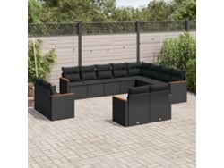 Conjunto de sofá de jardín de 12 piezas con cojines en mimbre sintético negro de DKD Home Decor