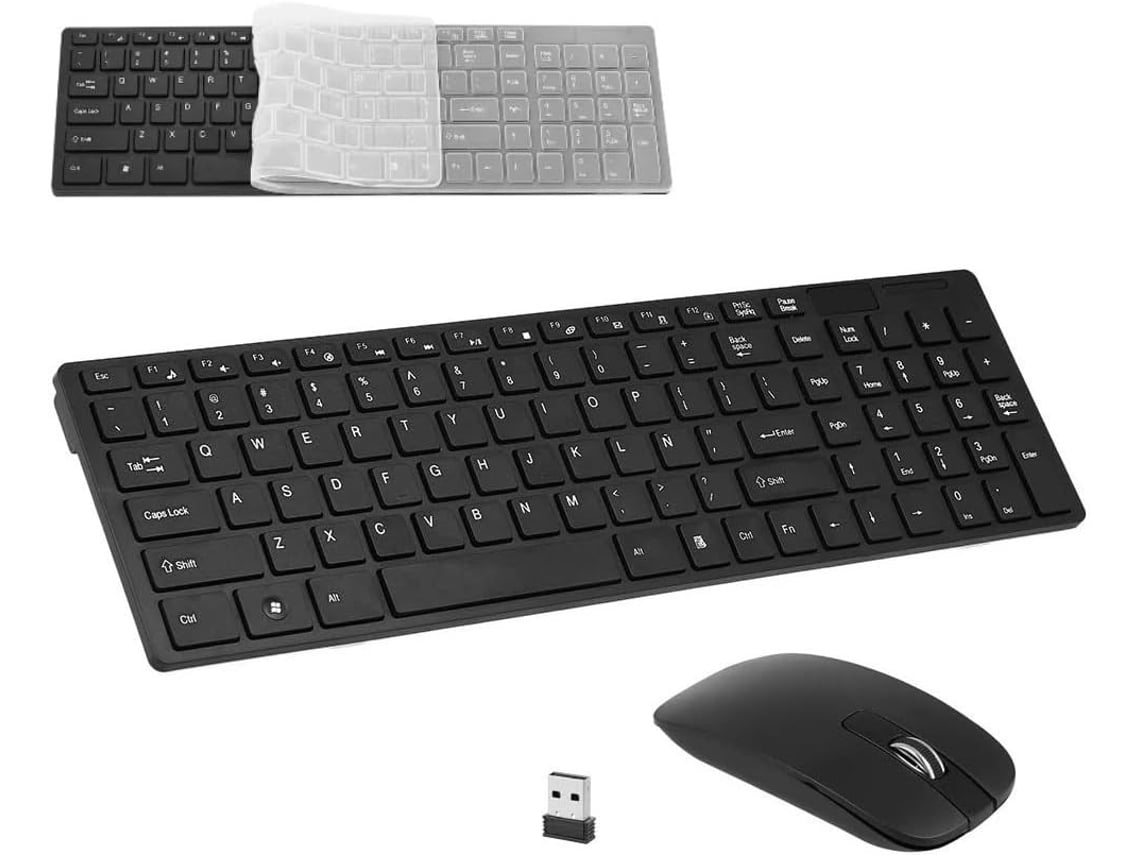 Kit de teclado y ratón inalámbricos K-06 de 2,4 g, teclado español portátil para PC, funda de silicona para ratón (negra)*