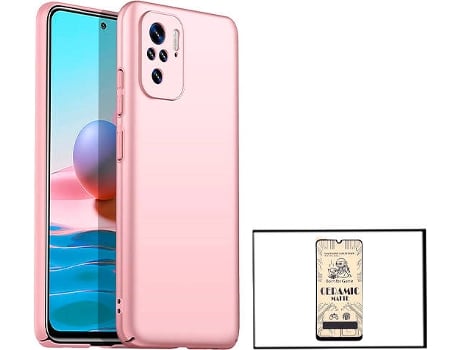 Kit Cristal Templado CeramicGlass Full Cover y Funda SlimShield Xiaomi Redmi Note 10s PHONECARE Rosa