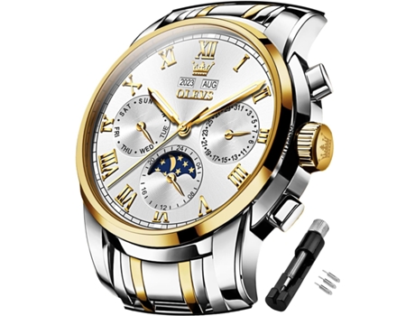 VEANXIN Reloj mecánico automático para hombre Calendario luminoso multifuncional resistente al agua(blanco)