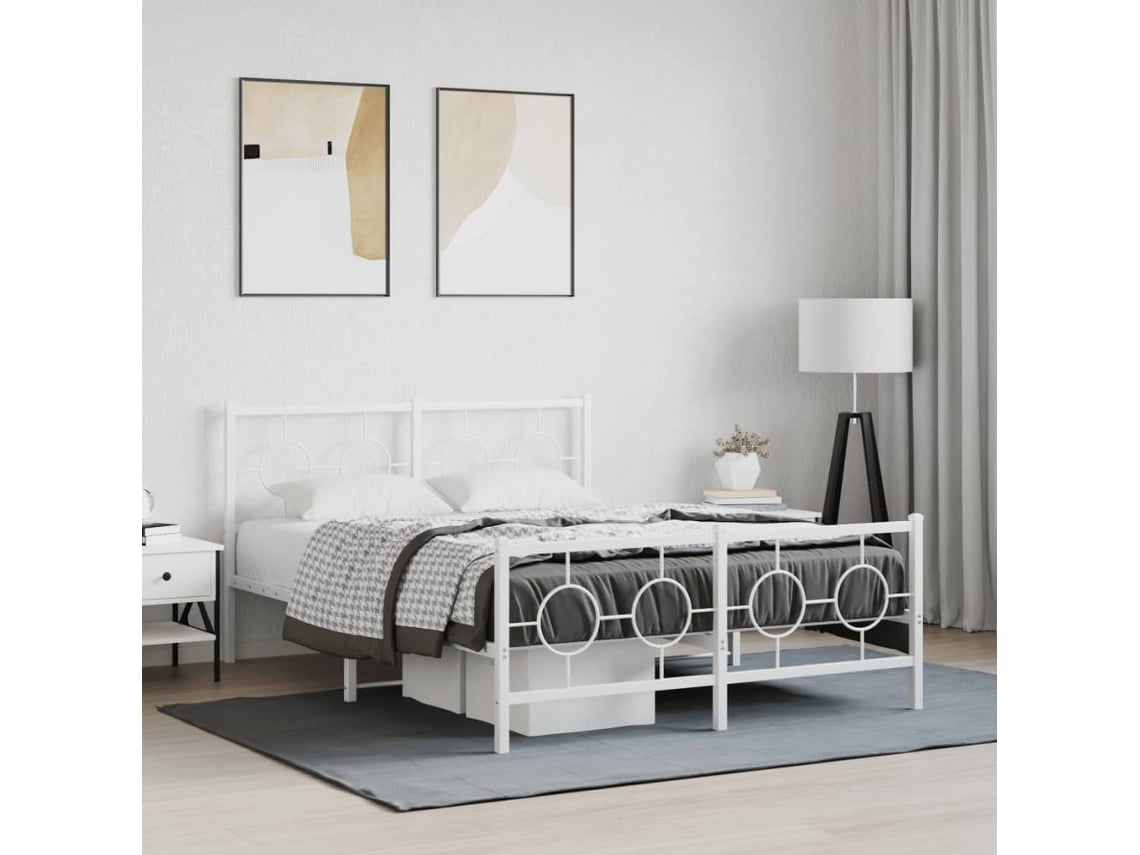 Estructura Cama Sin Colchón Con Estribo Metal Blanco 135x190 Cm