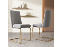 Silla Comedor Samt 2 Unidades - Diseño De Espalda Diamante, Patas Metálicas Doradas - Gris
