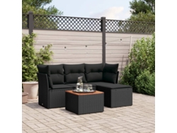 Conjunto de sofá de jardín de 5 piezas con cojines de mimbre sintético negro, Dkd Home Decor
