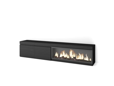 Mueble TV, Televisión, 210, Para TV hasta 80, Chimenea eléctrica XXL, Negro SKRAUT HOME