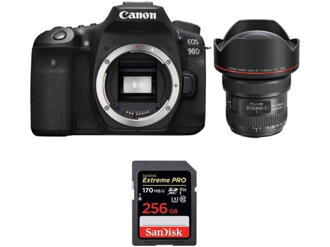 Kit Cámara Réflex CANON EOS 90D + EF 11-24mm f/4L USM + SanDisk 256GB
