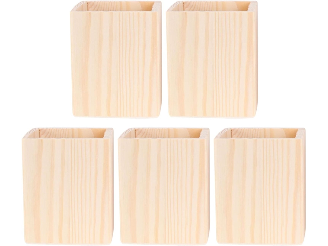 Portalápices De Madera Natural, 5 Piezas, 10 X 8 X 8 Cm, Organizador De Escritorio, Almacenamiento Versátil Para El Hogar.