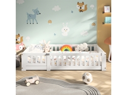 Cama Infantil De 120x200 Cm En Madera Maciza Con Barandillas De Seguridad, Somier De Láminas, Diseño Moderno, Color Blanco.