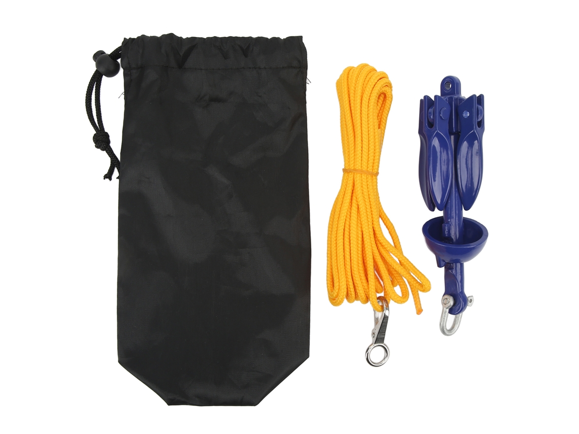 Ancla Plegable De Aluminio Azul Para Kayak Con Cuerda Amarilla Para Pescadores.