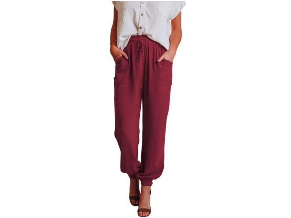 2026-pantalones Jogger Sueltos Para Mujer Con Cintura Elástica Y Cordón, Bolsillos Y Tela Transpirable M Vino Rojo