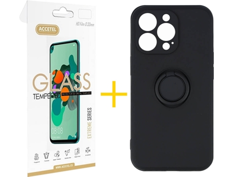Carcasa + 1 Protector de Vidrio iPhone 13 Pro Max ACCETEL Gel O-Ring Negro