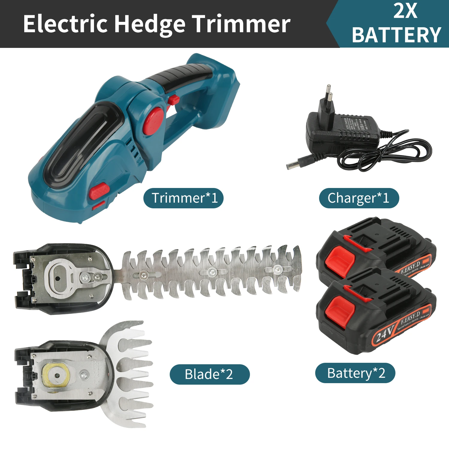 Cortasetos eléctrico, doble función, inalámbrico, batería OEM azul 2