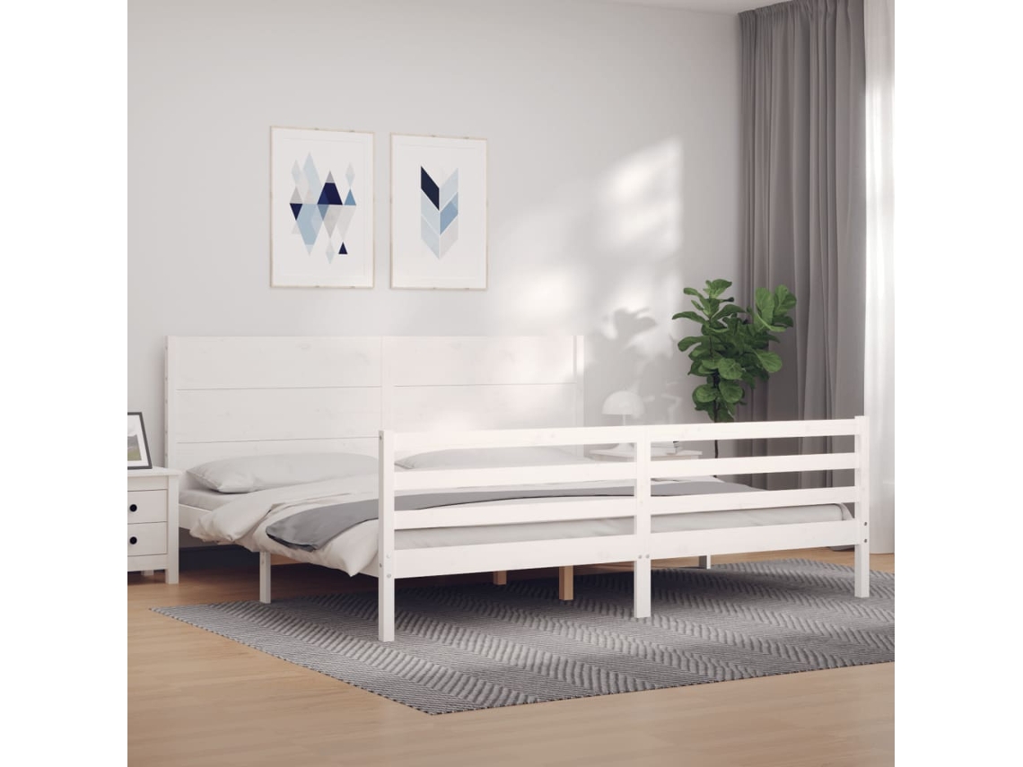 Estructura De Cama Con Cabecero Madera Maciza Blanco 200x200 Cm