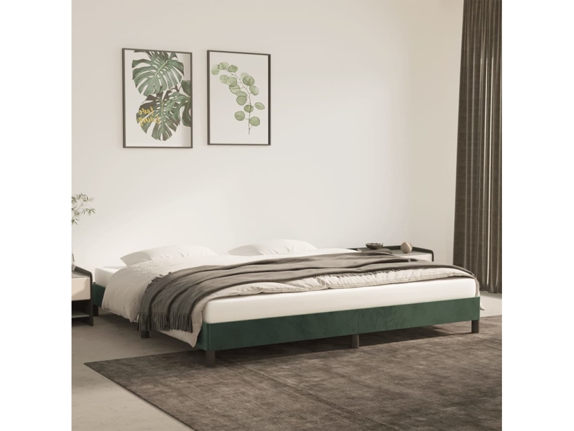 Estructura Cama Sin Colchón Terciopelo Verde Oscuro 200x200 Cm