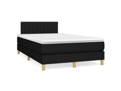 Cama Box Spring Con Colchón Y Luces Led Tela Negro 120x190 Cm