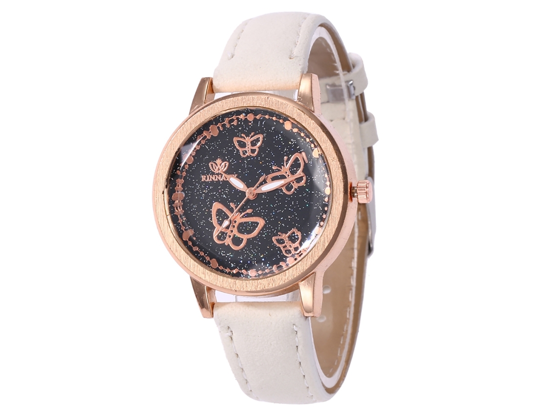 Reloj unisex de moda de cuero con esfera redonda y brazalete Cuarzo (blanco)