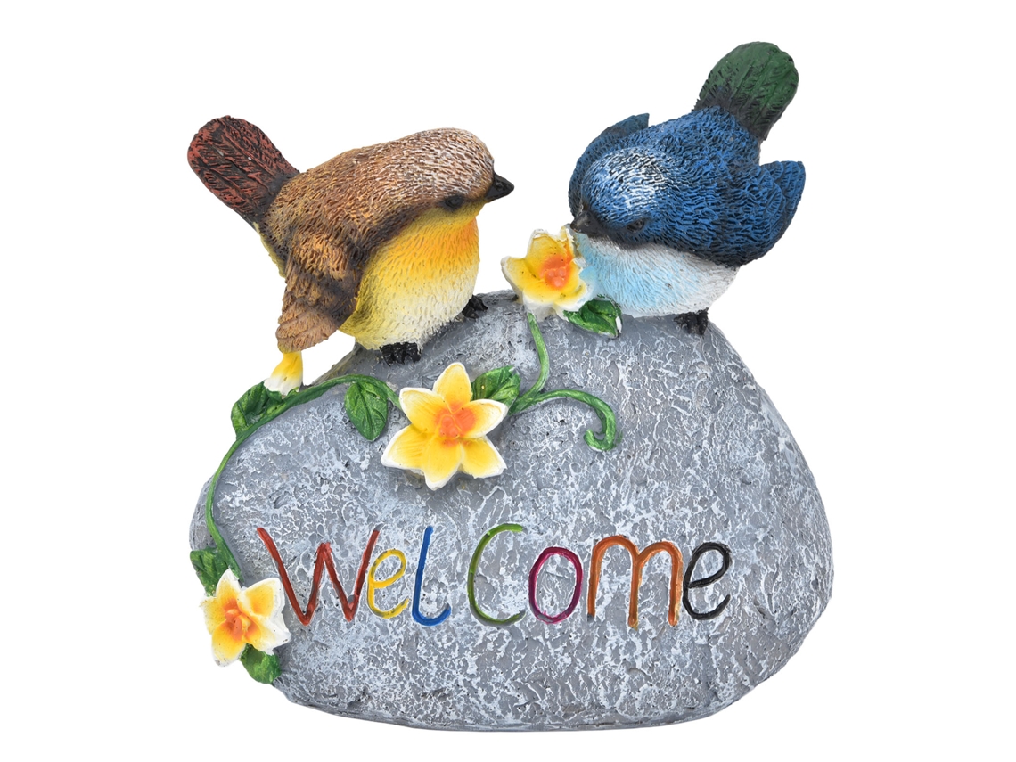 Decoración De Jardín Con Pájaro De Resina, Estatua Y Letrero De Bienvenida Para Patio Trasero O Césped.