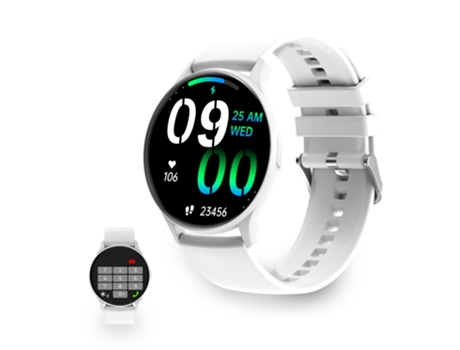 Smartwatch KSIX Core, Pantalla AMOLED 1,43, Aut. 5 días, Modos deporte y salud, Llamadas, Asistentes de voz, Sumergible, Blanco