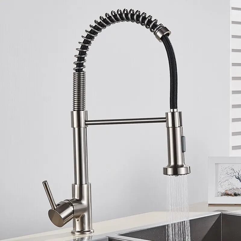 Grifo De Cocina Extraíble Con Boquilla Cromada De Doble Modo Para Mezclar Agua Caliente Y Fría.