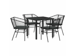 Juego de comedor de jardín de 5 piezas - Muebles de jardín de mimbre negro HARLANV1