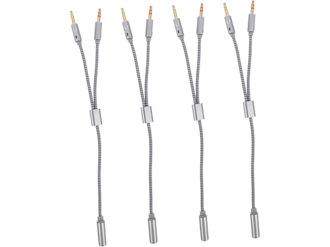 Cable Divisor De Auriculares Trenzado De 4 Piezas Con Adaptador En Y Y Conector Estéreo Doble