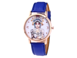 Reloj De Pulsera De Cuarzo Para Mujer Con Correa De Piel Sintética, Estilo Sencillo, Esfera Redonda Azul.