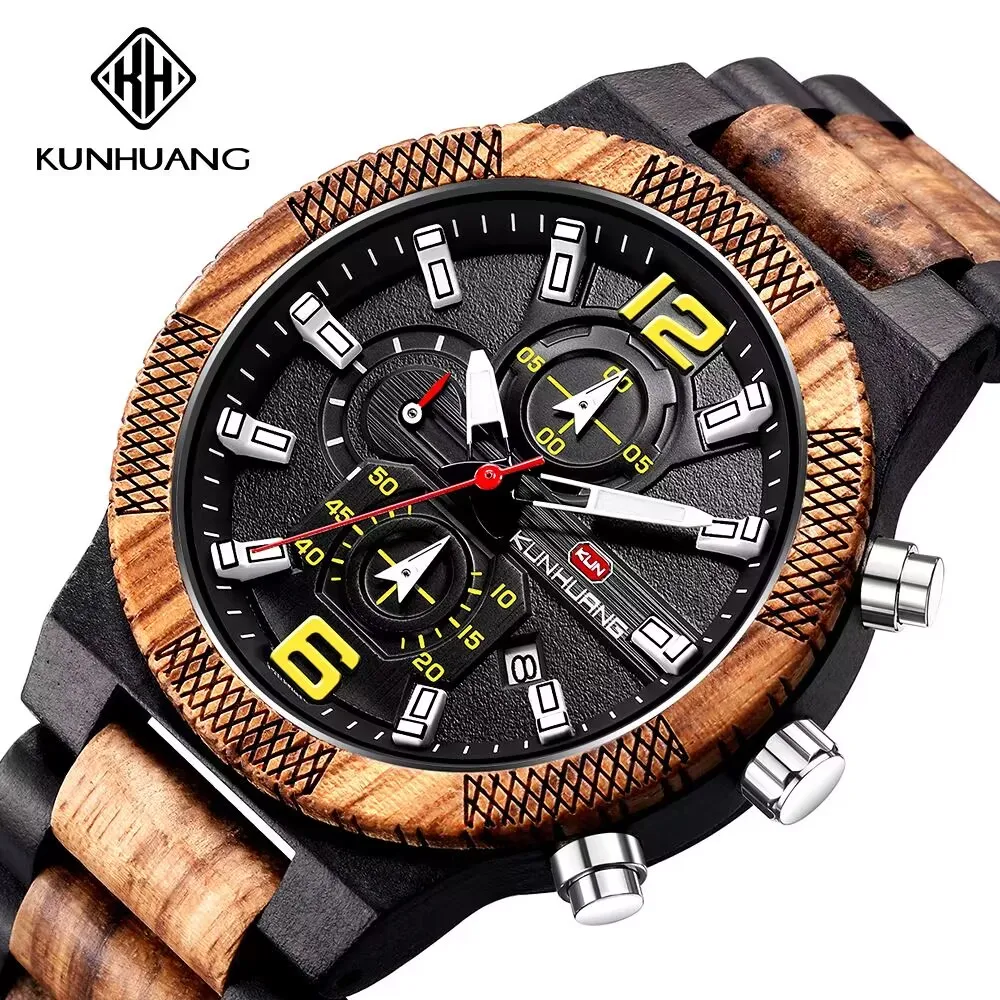 Reloj De Madera Multifuncional Luminoso De Lujo, Reloj Retro De Cuarzo Para Hombre