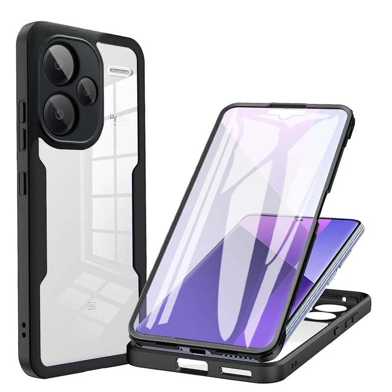 (negro, Redmi Note 12 Pro 5g) Funda Protectora De Pantalla 360° Full Pack, Antichoque Y Huella Dactilar, Protección Total
