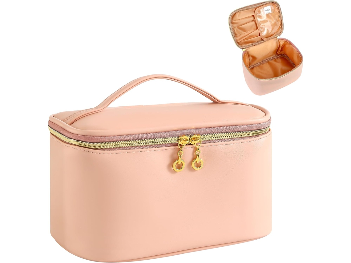 Neceser de viaje - Bolsa para guardar cosméticos - Neceser de piel para mujer (rosa)