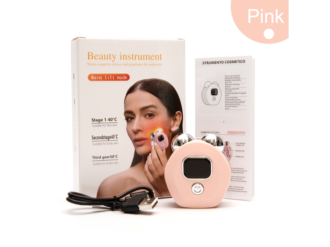 Masajeador facial de rodillos con vibraciones de microcorriente para reafirmar y tensar la piel Csyy (rosa)