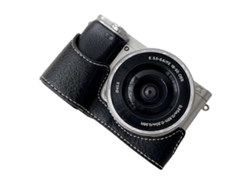 Funda de piel sintética compatible con Sony A6400/A6300/A6100/A6000, con tapa inferior y orificio para tornillos, funda de media carcasa Facpoet