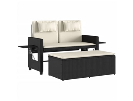 Sillón reclinable de jardín VIDAXL con cojines ratán sintético negro