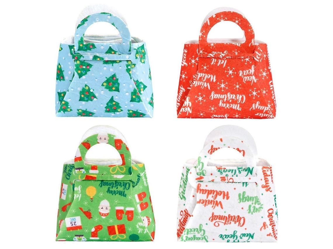 Juego de 4 bolsas de regalo navideñas reutilizables, con asas, plegables para dulces, GOKOCO
