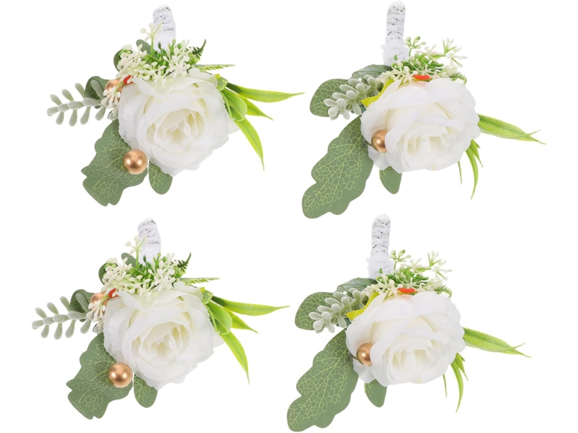 Juego De 4 Botones De Flores Artificiales Para Novias, Ideales Para El Ramillete De Grupo De Hermanas Para Bodas Hechas A Mano.