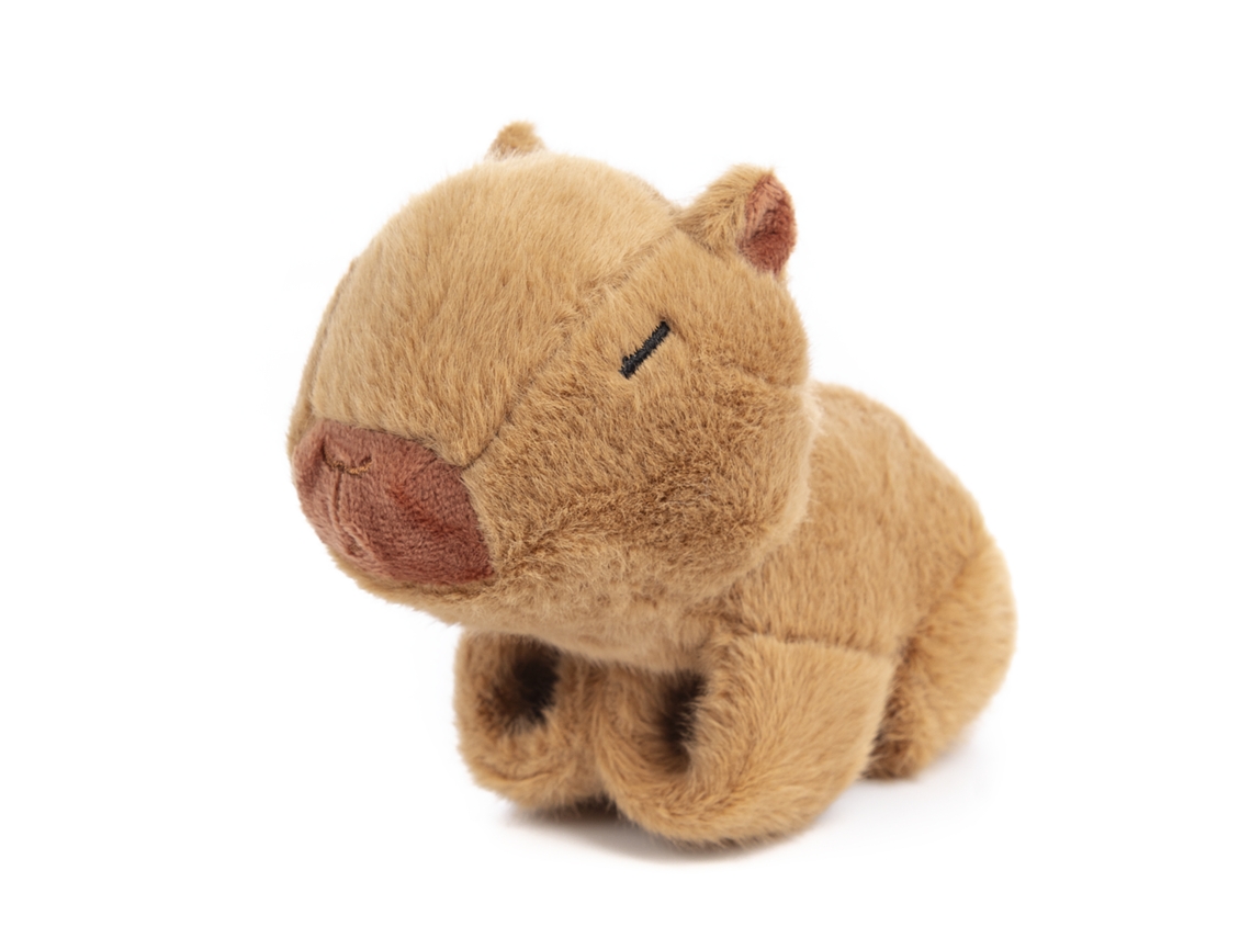 Peluche extra suave y tierno. Diseño de carpincho con mecanismo enrollable. 14 cm.