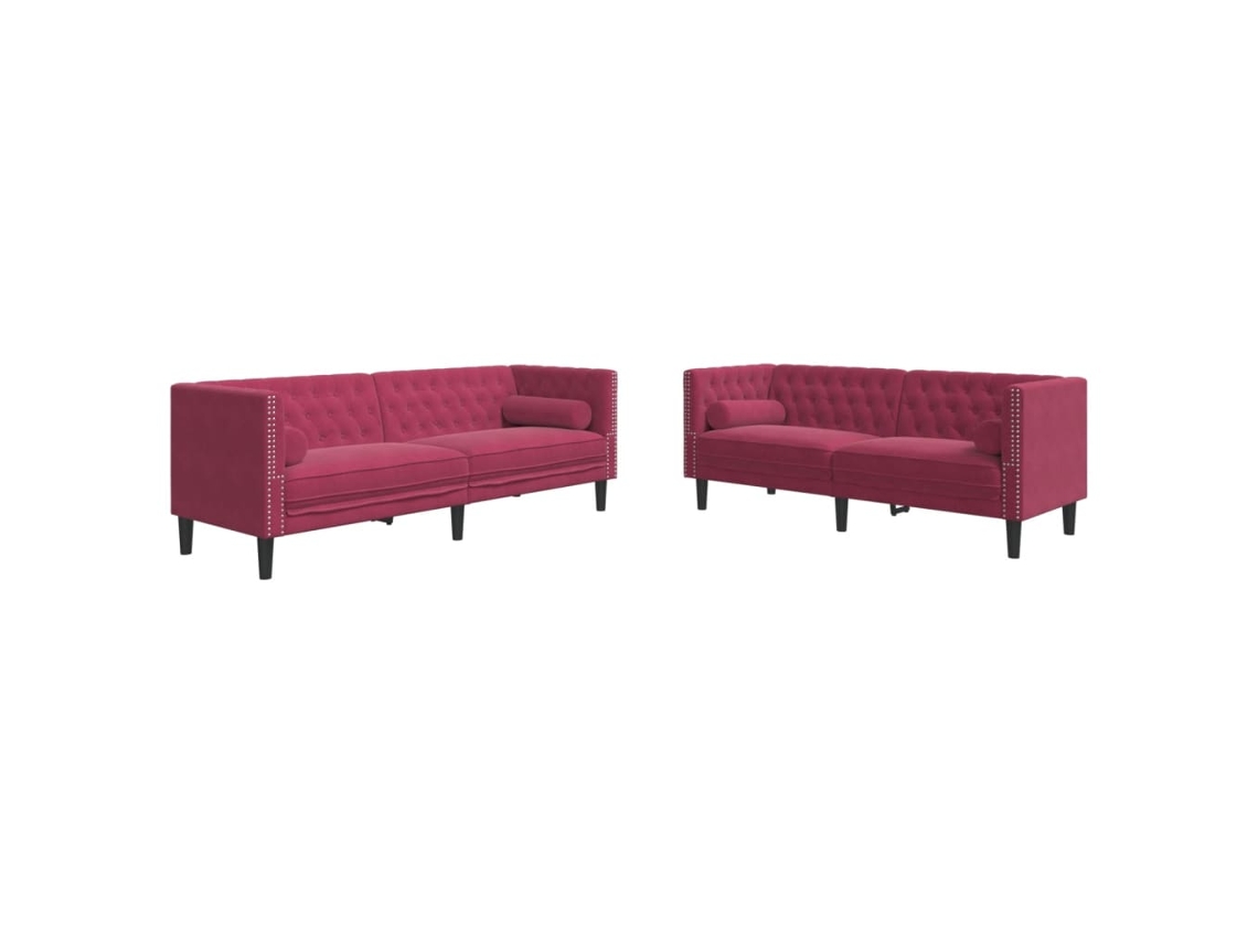 Maison Exclusive - Set Sofás Chesterfield Con Cojines 2 Pzas Terciopelo Rojo Tinto