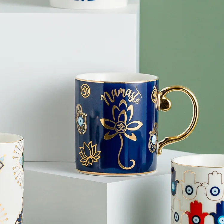 (estilo H 300ml) Taza De Café De Cerámica Nordic Evil Eye, Taza De Oficina De Lujo Con Borde Dorado