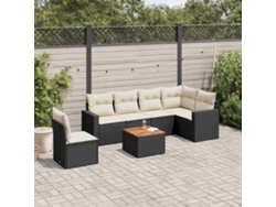 Conjunto de sofá de jardín de 7 piezas con cojines de mimbre negro de DKD Home Decor