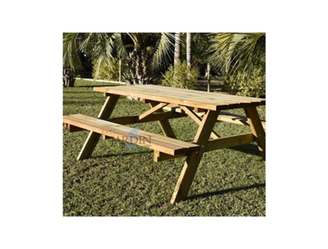 Mesa Picnic Exterior Madera 177X152X71 Cm dos Bancos Plegables Grosor Ancho de Tabla 4 X 11,2 Cm SUINGA