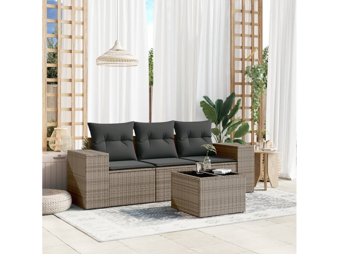 Conjunto de sofás de jardín de 4 piezas DKD Home Decor con cojines de mimbre gris