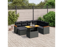 Conjunto de 8 sofás de jardín con cojines de mimbre sintético negro, Dkd Home Decor