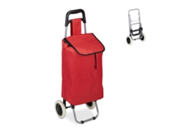 Relaxdays Carro Compra Plegable, Bolsillo Interior, 25 L, Soporta Hasta 10 Kg, Tela-acero, 1 Ud., 91 X 40 X 30 Cm, Rojo