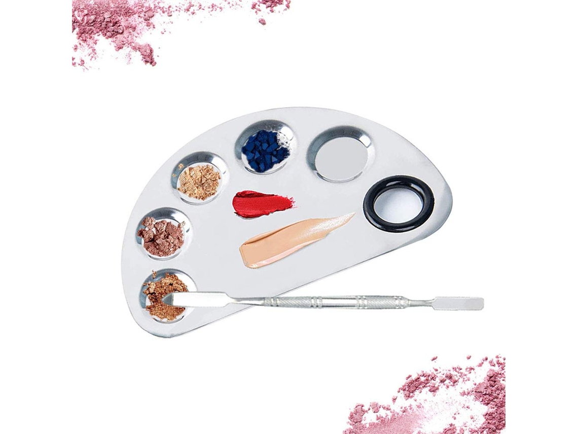 KOFIHETY Paleta mezcladora de acero inoxidable de alta calidad, completa con orificio para el pulgar y varilla de doble extremo, ideal para mezclar cosméticos 