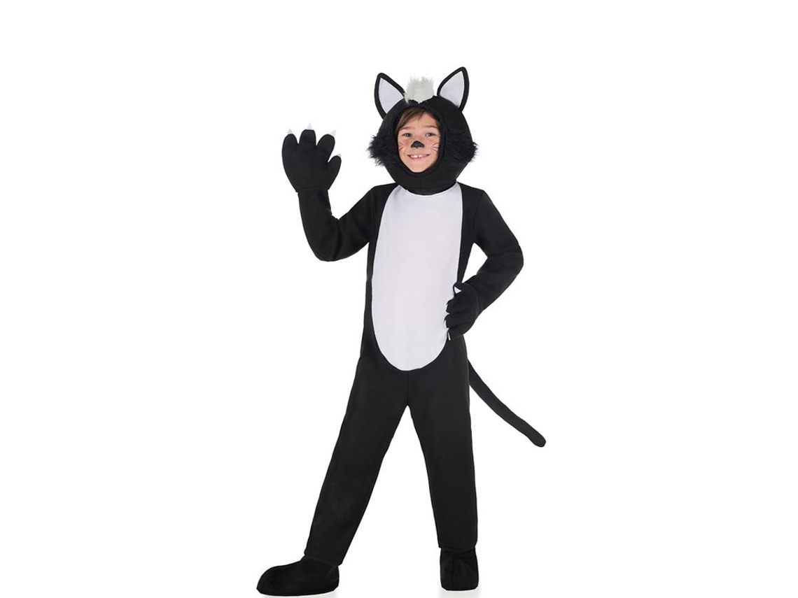 Disfraz de Gato Peludo negro y blanco para niños